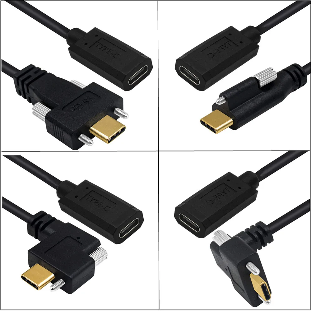 

4 типа s 10 Гбит/с 5A 4K 60 Гц Позолоченный разъем USB 3.1 Type C женский/мужской коленчатый кабель для передачи данных с винтом 0,3 м 1 фут 0,6 м 2 фута 2 м 6 фу...