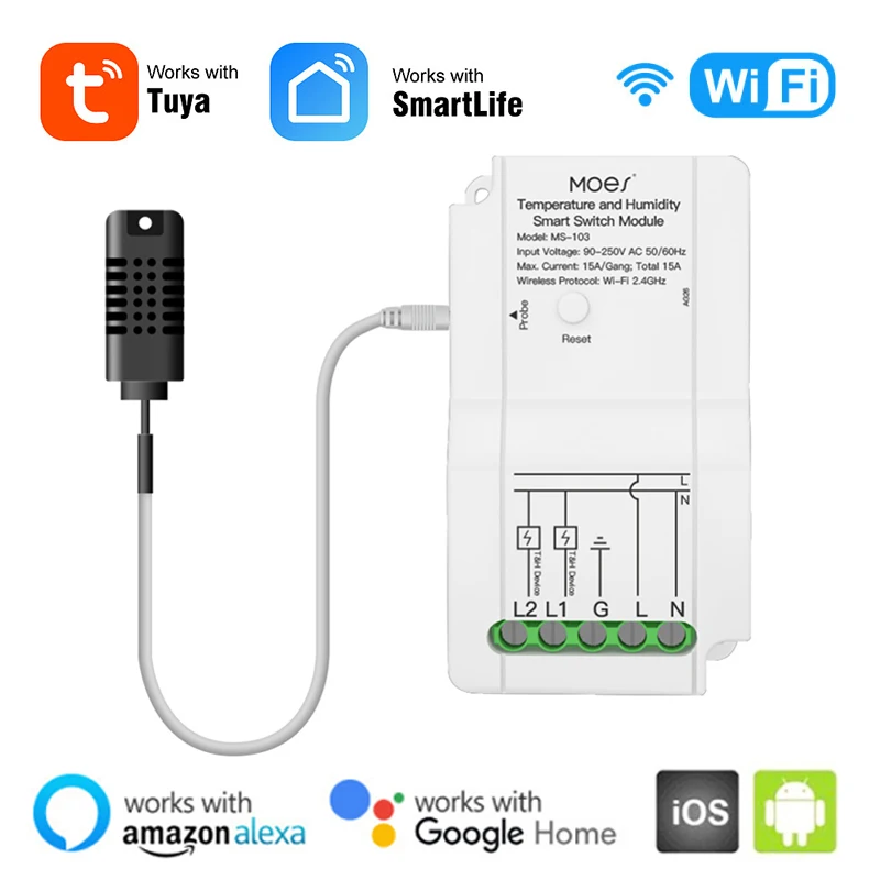WiFi Smart Temperature Humidity Switch Module Sensor Dual Relay Output Smart Life App Wireless Controller Work With Alexa Google
WiFi Smart Temperature Humidity Switch Module Sensor Dual Relay Output Smart Life App Wireless Controller Work With Alexa Google