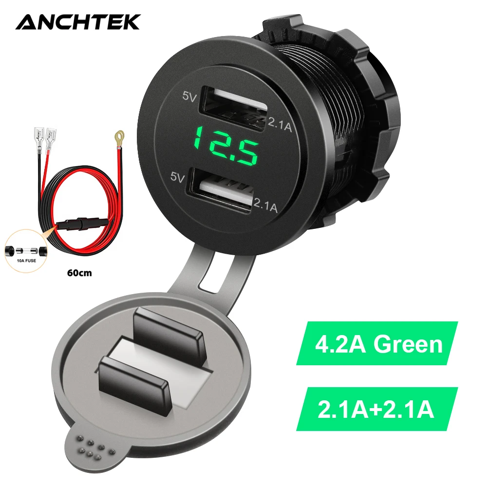 Anchtek 4.2A Dual Usb Cigar Lighter 12v-24V Car Usb Cigarette Lighter Socket Motorcycle Auto Phone Charger LED Display Adapter
Anchtek 4.2A Dual Usb Cigar Lighter 12v-24V Car Usb Cigarette Lighter Socket Motorcycle Auto Phone Charger LED Display Adapter