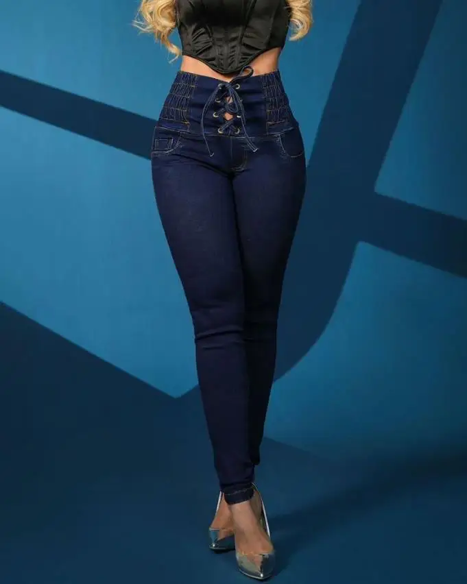 Fashion High Street Women's Jeans Buckle Eyelet Lace Up High Waist Elastic Waist Tight Jeans Casual Street Wear
Fashion High Street Women's Jeans Buckle Eyelet Lace Up High Waist Elastic Waist Tight Jeans Casual Street Wear
