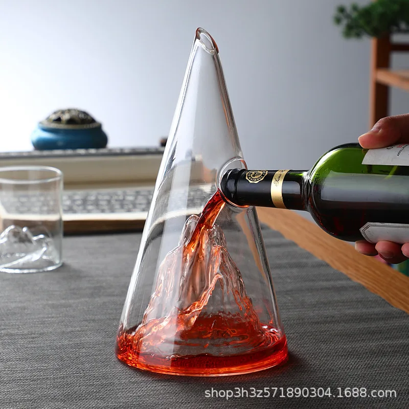 

Hand-made pyramid decanter, mountain waterfall wine jug, fast mountain wine, rose goblet wine glass cocktail glass