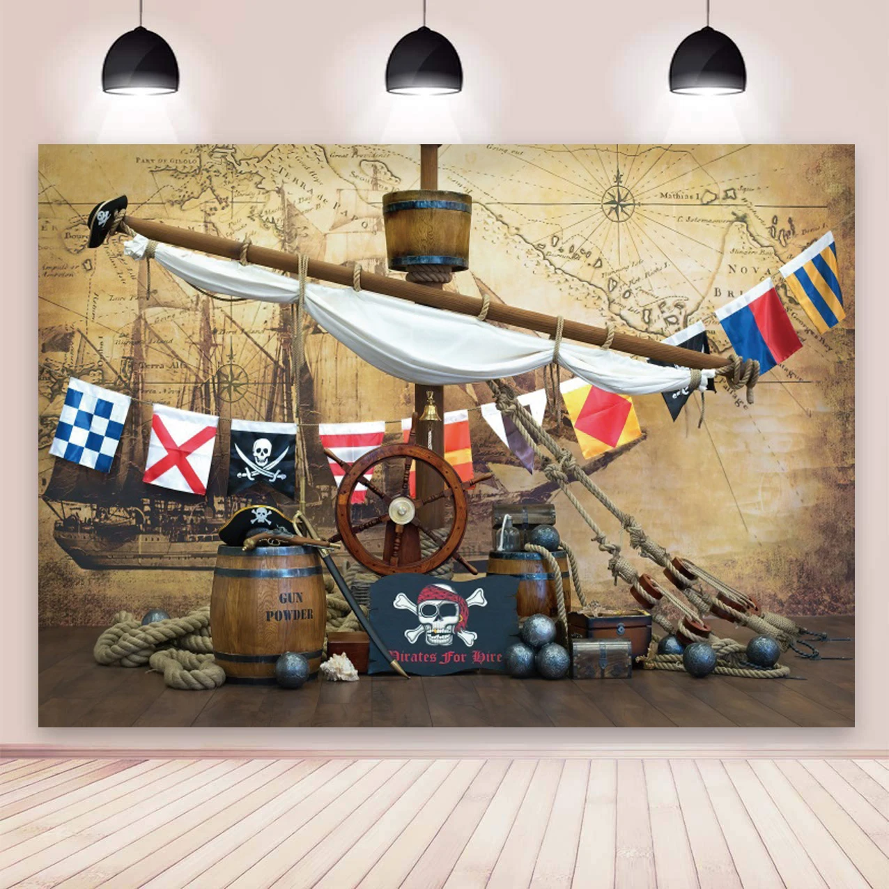 

Pirate Party Backdrop Nautical Treasure Map Kids Boys Happy Birthday Party Photography Background Photo Studio Booth Props