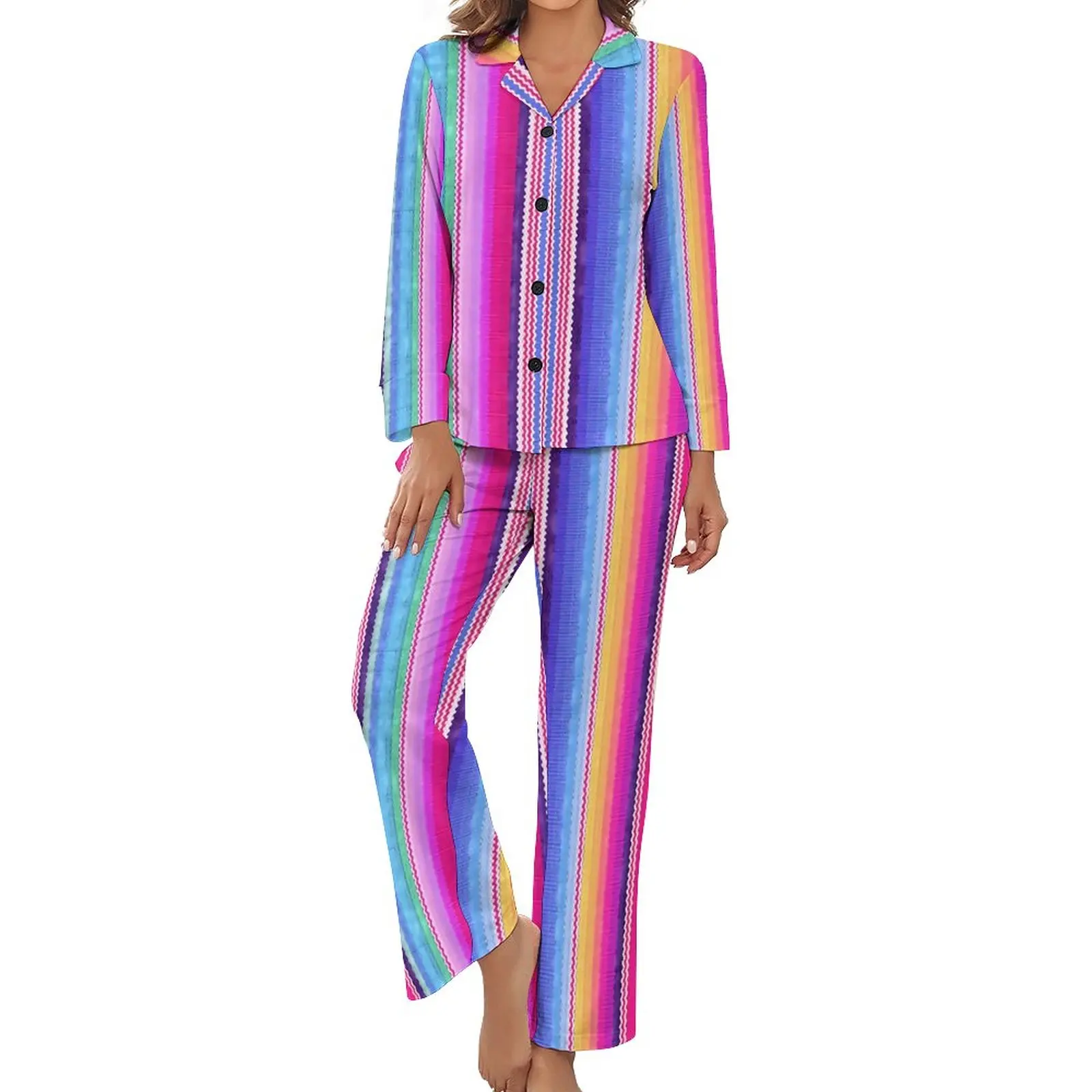 Rainbow Striped Pajamas Spring 2 Pieces Colorful Print Retro Pajama Sets Female Long Sleeves V Neck Home Graphic Sleepwear
Rainbow Striped Pajamas Spring 2 Pieces Colorful Print Retro Pajama Sets Female Long Sleeves V Neck Home Graphic Sleepwear
