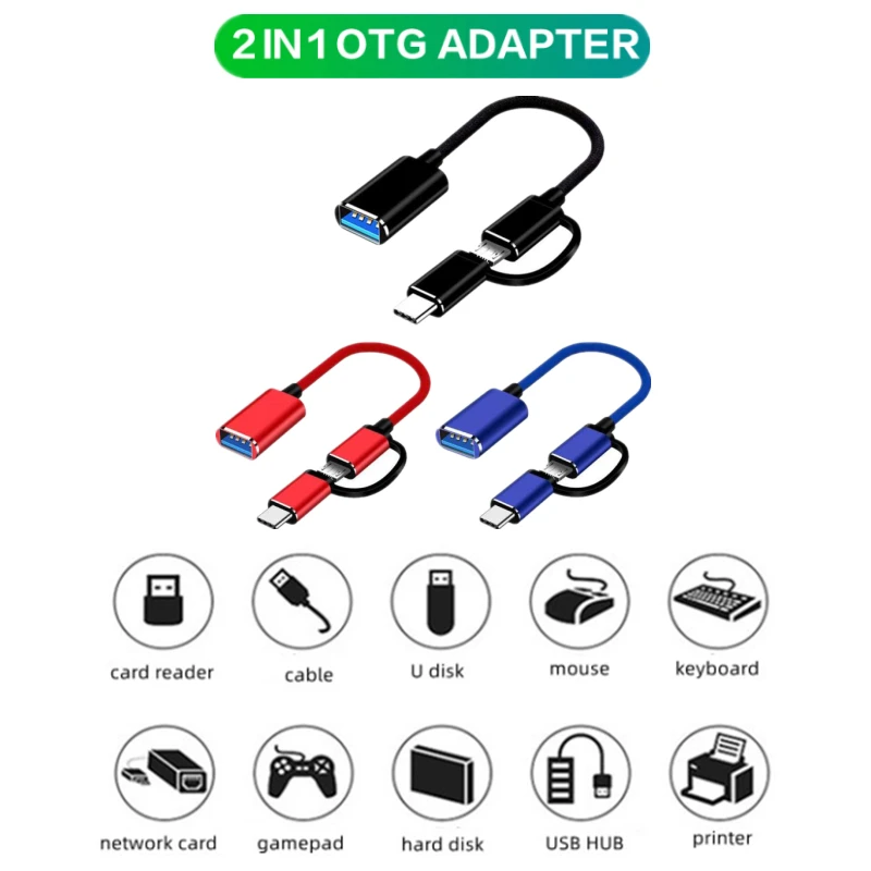 

2 in 1 OTG Adapter Cable Nylon Braid USB 3.0 to Micro USB Type C Data Sync Adapter for Huawei for MacBook U Disk OTG Converter