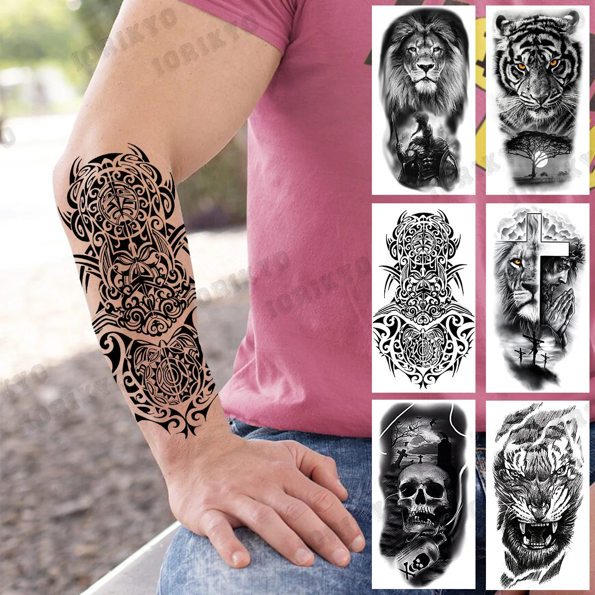 Realistic Maori Thorns Totem Forearm Temporary Tattoos For Men Adult Lion Tiger Cross Skull Fake Tattoo Body Art Washable Tatoos
Realistic Maori Thorns Totem Forearm Temporary Tattoos For Men Adult Lion Tiger Cross Skull Fake Tattoo Body Art Washable Tatoos