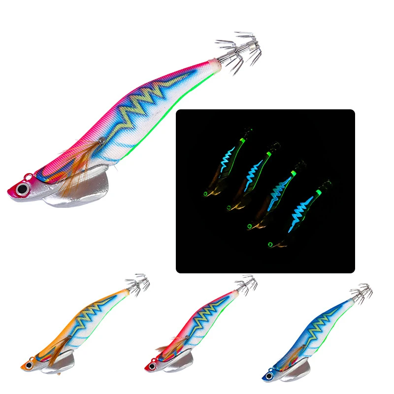 

Wood Shrimp Lure Squid Jig Hook Luminous Hookbait Lead Sinker Wobbler for Fishing Octopus Cuttlefish Egi Game Squid Bait Jigs