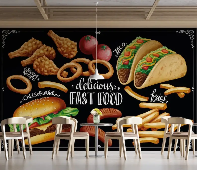 Taco, Nachos, Hamburger Wall Decor, Fast Food Culinary Peel and Stick Wall Mural, Customizable Mexican Food Restaurant Removable
Taco, Nachos, Hamburger Wall Decor, Fast Food Culinary Peel and Stick Wall Mural, Customizable Mexican Food Restaurant Removable