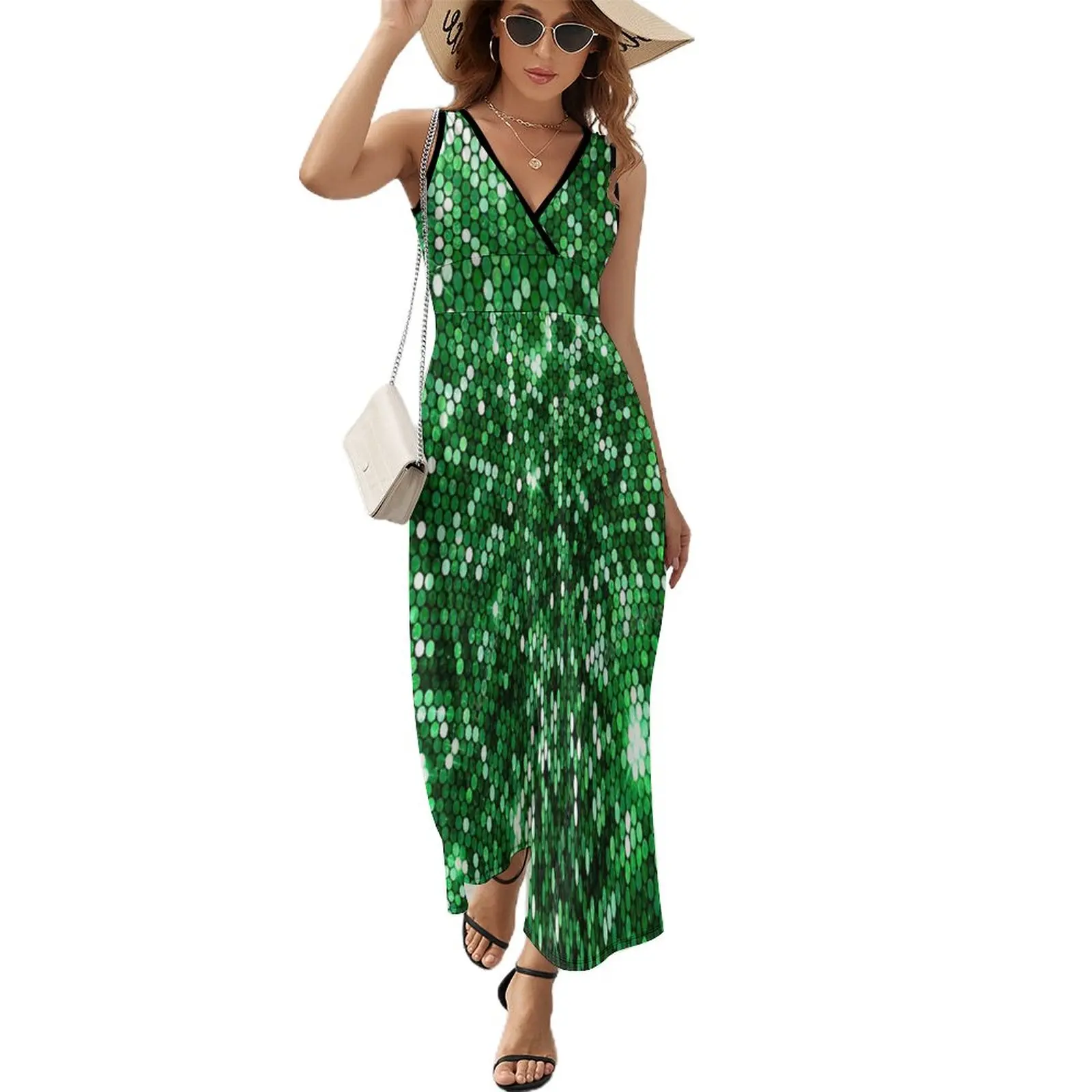 Зеленое блестящее платье с блестками, винтажное платье макси, корейская мода, богемное пляжное длинное платье с высокой талией, с графическим принтом, большие размеры 
Зеленое блестящее платье с блестками, винтажное платье макси, корейская мода, богемное пляжное длинное платье с высокой талией, с графическим принтом, большие размеры