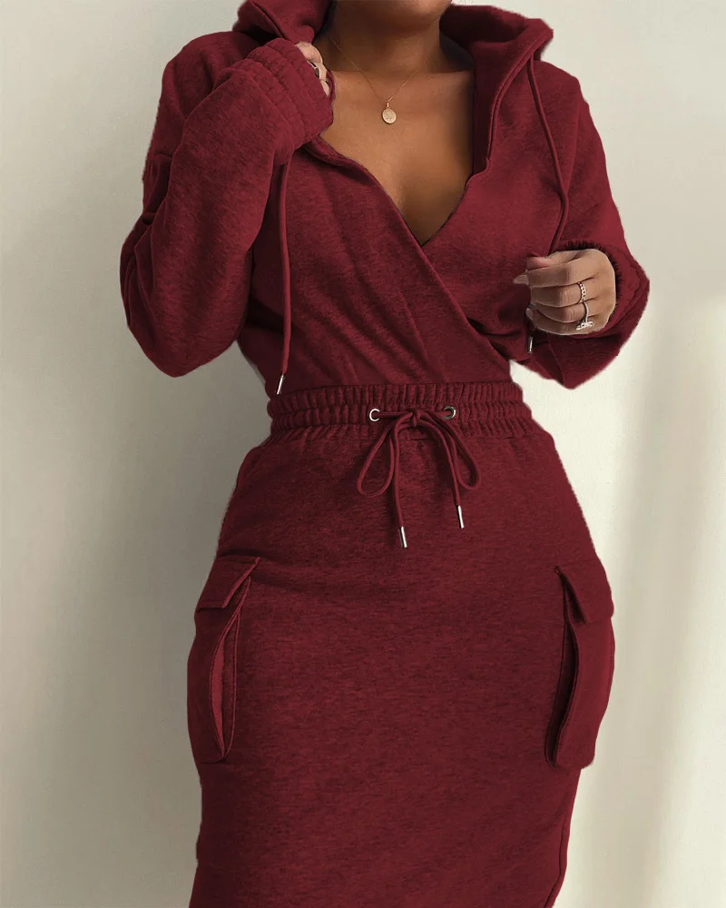 Women Casual Hoodies Collar Long Sleeve Midi Dress High Waist Autumn Bandage Pocket Straight Dresses For Women
Women Casual Hoodies Collar Long Sleeve Midi Dress High Waist Autumn Bandage Pocket Straight Dresses For Women