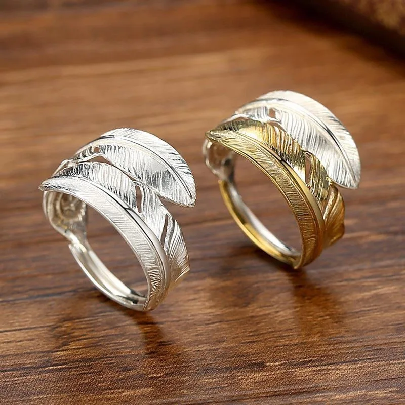 

Кольцо с перьями для мужчин и женщин, легкое регулируемое ювелирное изделие из серебра в японском стиле, роскошное украшение для пар