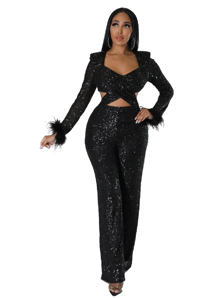 Sequin African Jumpsuit Clothes Women Full Sleeve With Feather Playsuit Fashion New Cross Hollow Out African Jumpsuits Bodysuits
Sequin African Jumpsuit Clothes Women Full Sleeve With Feather Playsuit Fashion New Cross Hollow Out African Jumpsuits Bodysuits
