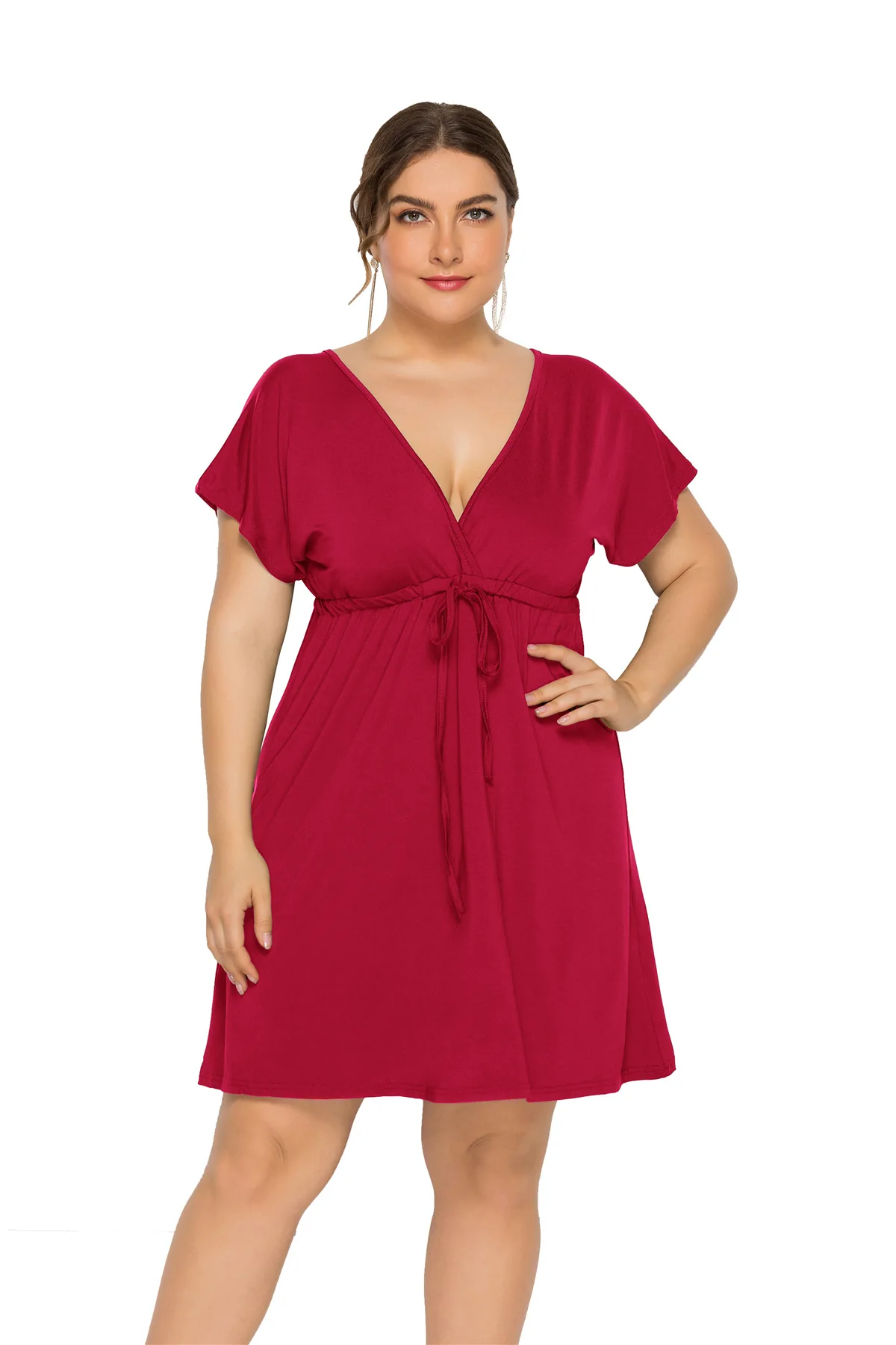 Sexy Solid Color Sleeveless Deep V-neck Elastic Waist Dress Plus Size Women's Home Wear
Sexy Solid Color Sleeveless Deep V-neck Elastic Waist Dress Plus Size Women's Home Wear