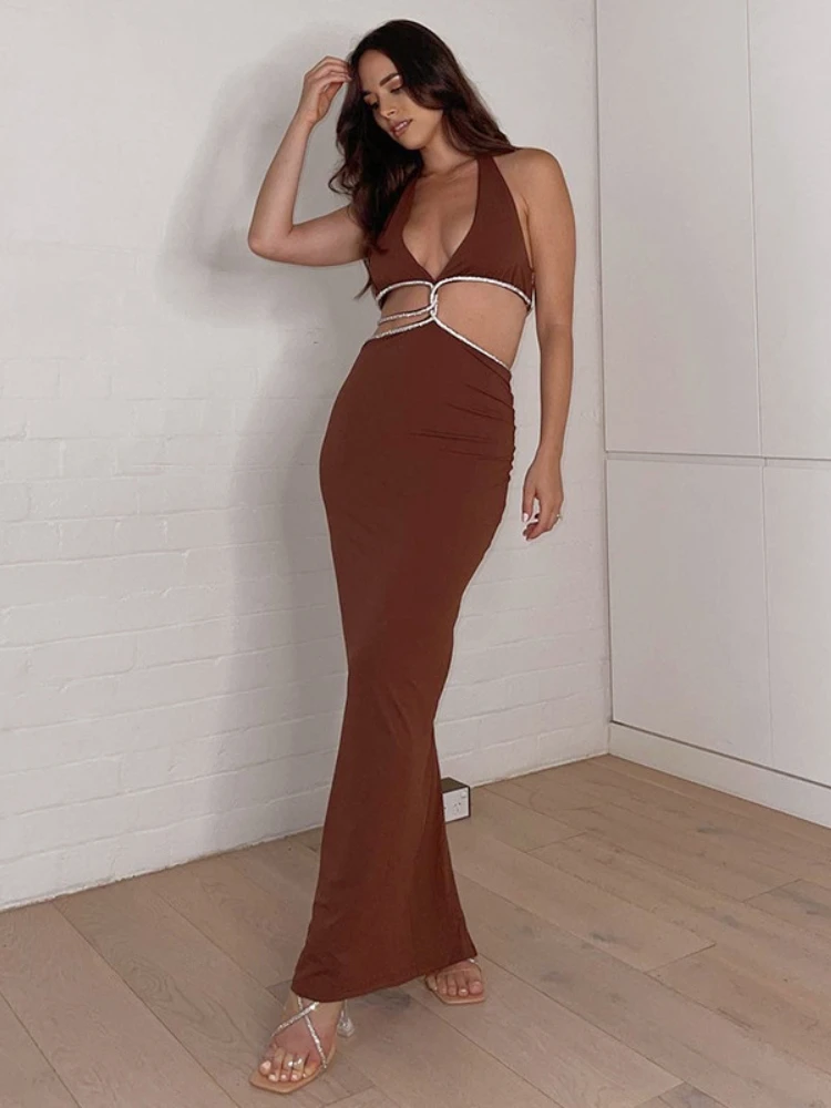 Sexy Halter Cut Out Brown Black Party Maxi Dress for Women 2022 Summer Fashion Sleeveless Club Dress Elegant Evening Long Gown
Sexy Halter Cut Out Brown Black Party Maxi Dress for Women 2022 Summer Fashion Sleeveless Club Dress Elegant Evening Long Gown