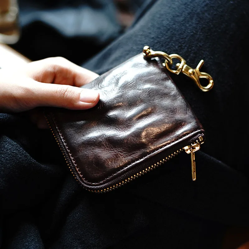 Custom tree paste cowhide European and American retro do old hook buckle leather zipper short style small money clip coin purse
Custom tree paste cowhide European and American retro do old hook buckle leather zipper short style small money clip coin purse