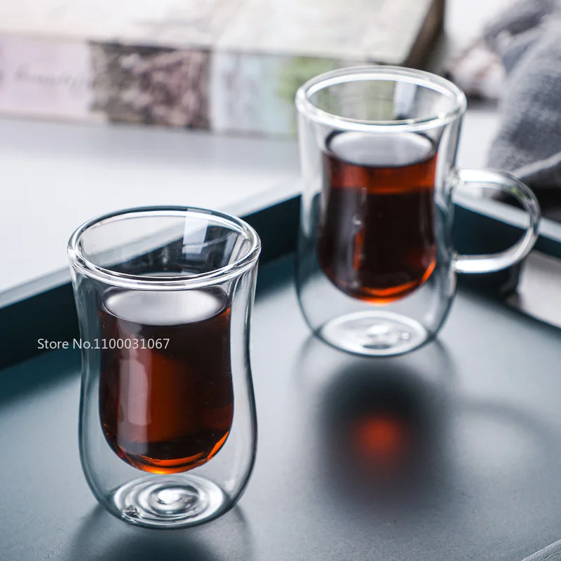 

Термостойкая стеклянная чашка с двойными стенками, 1/2/4 шт., чашки для пива и кофе, кружка для здоровых напитков ручной работы, кружки для чая, прозрачная посуда для напитков