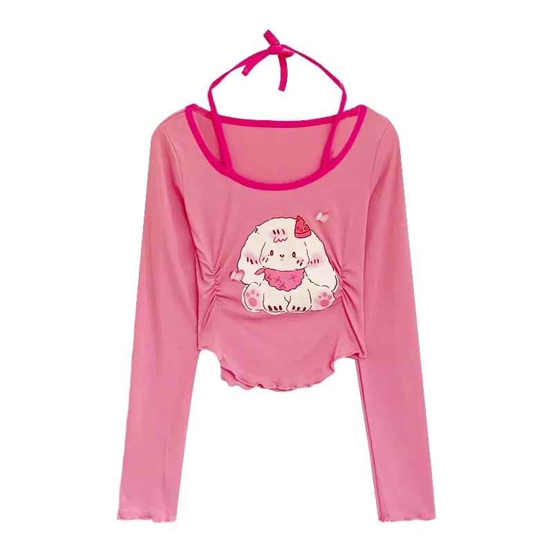 Sweet Style Cute Rabbit Print Wave Edge Design Slim Fit Hanging Neck Long Sleeve T-shirt
Sweet Style Cute Rabbit Print Wave Edge Design Slim Fit Hanging Neck Long Sleeve T-shirt