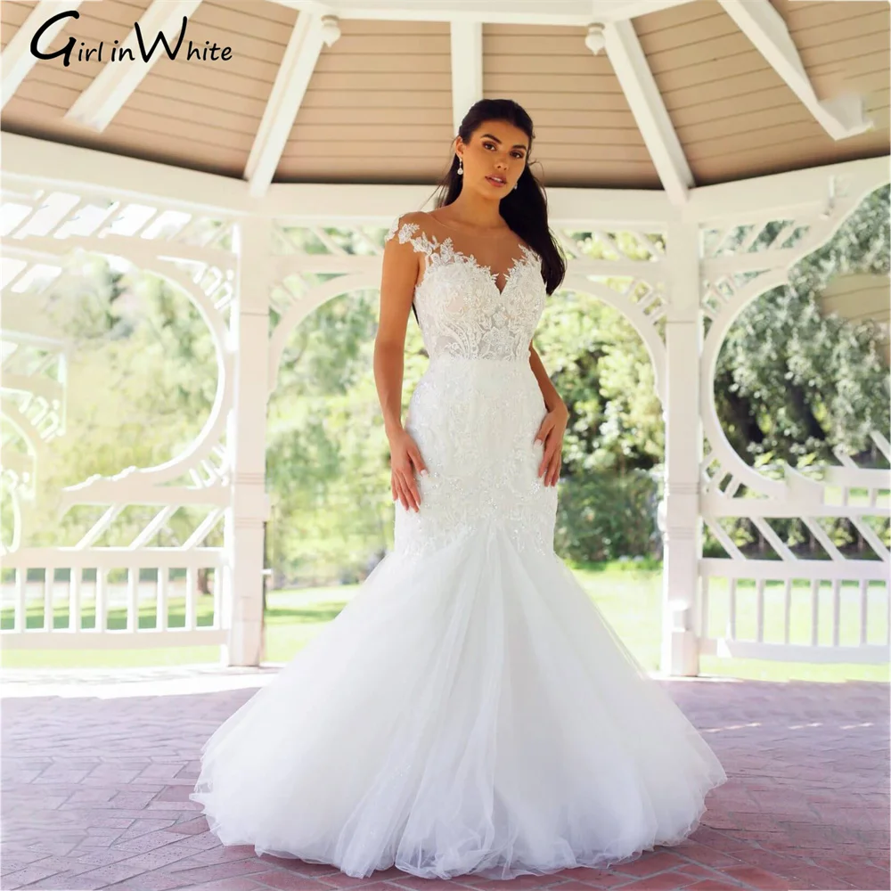 Exquisite Fluffy Hem Mermaid O Neck Cap Sleeves Wedding Dress Lace Appliques Bride Dress Sequins Bride Gown vestidos de novia 
Exquisite Fluffy Hem Mermaid O Neck Cap Sleeves Wedding Dress Lace Appliques Bride Dress Sequins Bride Gown vestidos de novia