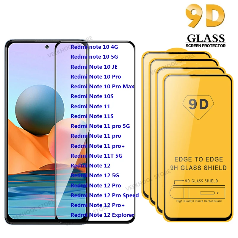 

9D Glass for Redmi Note 12 11 11T 11S 10T 9 8 10 Pro Plus 5G Anti Explosion Screen Protector Film for Xiaomi Note 10S 10 JE Max