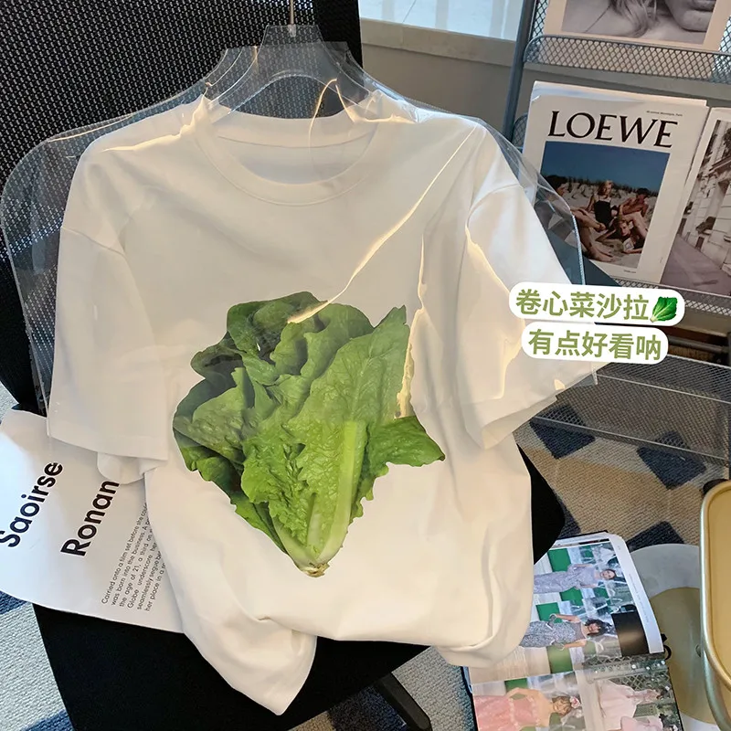 Green Cabbage Printed Short Sleeve White T-shirt Women's Summer Casual Cotton Cute Tops Funny Tshirt for Women
Green Cabbage Printed Short Sleeve White T-shirt Women's Summer Casual Cotton Cute Tops Funny Tshirt for Women