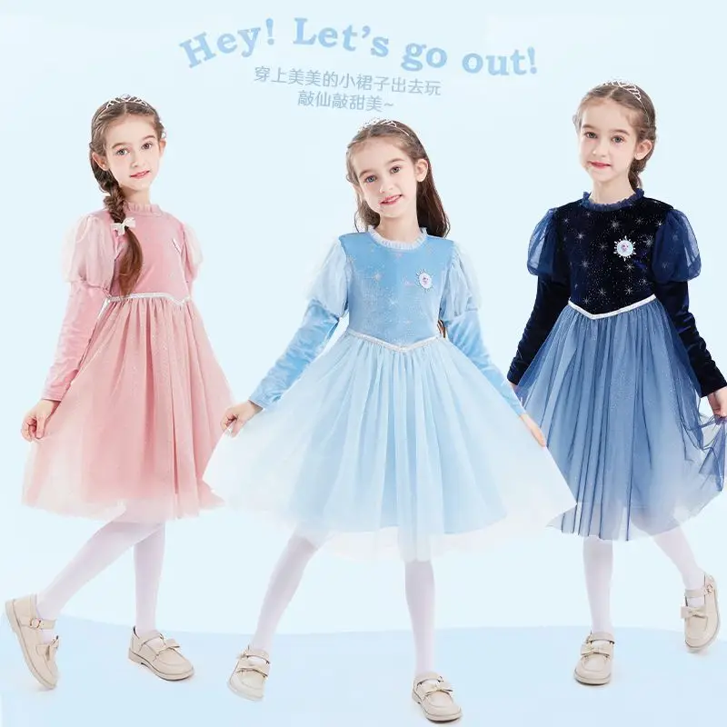 

Модное бархатное платье принцессы для девочек «Холодное сердце», милое мультяшное платье принцессы Эльзы, детское осенне-зимнее новое бархатное теплое платье, подарок