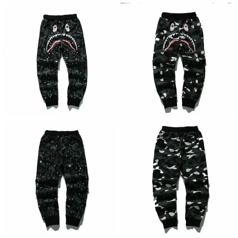 

2024 A BATHING APE shark head glow-in-the-dark series terry casual pants men's and women's tethered printed sweat pants BAPE