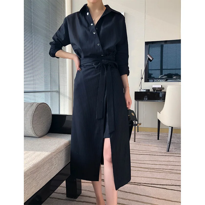 Striped Shirtwaist Dress Slim and Thin, with Lace Up, Spring Medium and Long Women's Long Dress Women Dress
Striped Shirtwaist Dress Slim and Thin, with Lace Up, Spring Medium and Long Women's Long Dress Women Dress