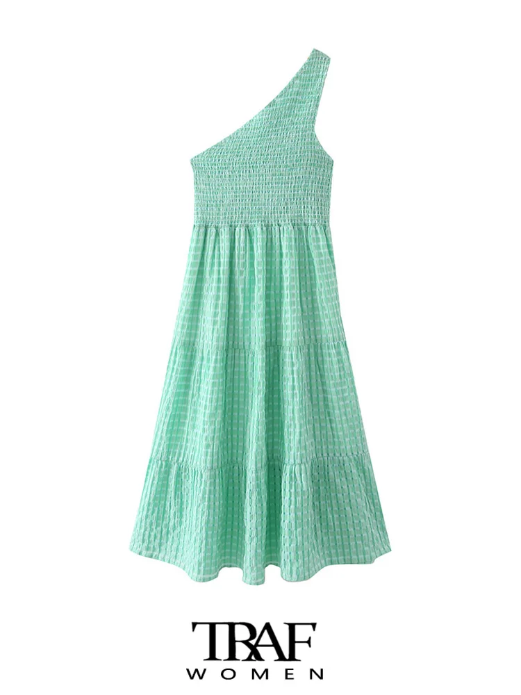 TRAF Women Fashion Asymmetrical Smocked Elastic Midi Dress Vintage One Shoulder Sleeveless Female Dresses Vestidos Mujer
TRAF Women Fashion Asymmetrical Smocked Elastic Midi Dress Vintage One Shoulder Sleeveless Female Dresses Vestidos Mujer