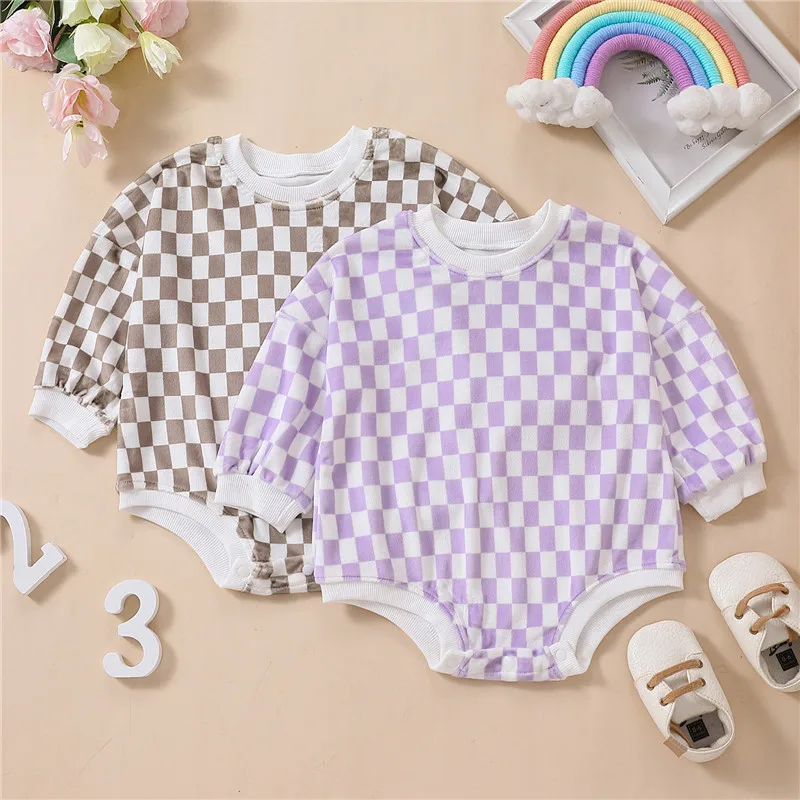 Newborn Baby Autumn Bodysuits Infants Unisex Checkerboard Print Long Sleeve Crew Neck Snap Romper Boys and Girls Short Jumpsuits
Newborn Baby Autumn Bodysuits Infants Unisex Checkerboard Print Long Sleeve Crew Neck Snap Romper Boys and Girls Short Jumpsuits