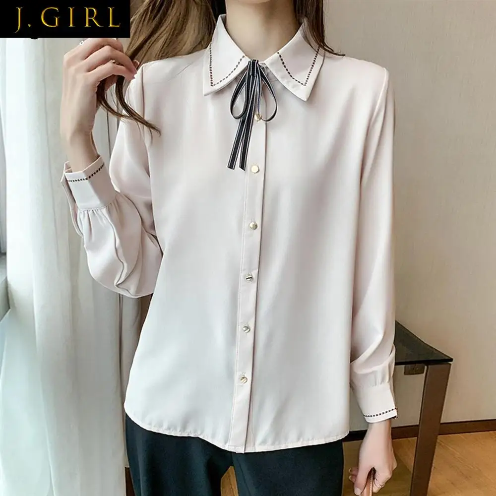 Shirts Women Solid Elegant Design Bow Long Sleeve Blouses Korean Fashion High Street Turn-down Collar Chiffon Tops Office Lady
Shirts Women Solid Elegant Design Bow Long Sleeve Blouses Korean Fashion High Street Turn-down Collar Chiffon Tops Office Lady