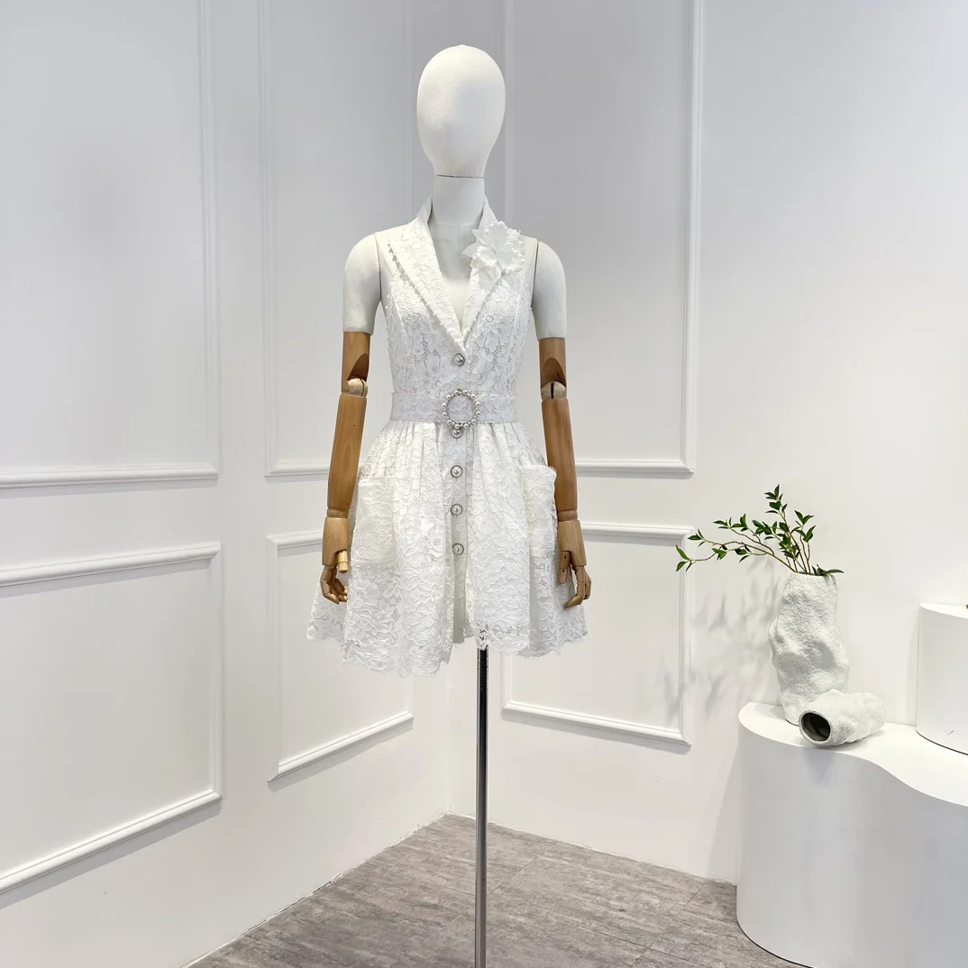 2022 2023 Spring New Top Quality Solid White Embroidery Halter Mini Dresses with Belt Women
2022 2023 Spring New Top Quality Solid White Embroidery Halter Mini Dresses with Belt Women
