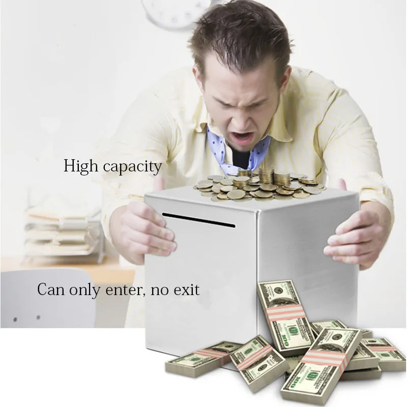 Thickened stainless steel piggy bank,Only in, no export banknotes and coin boxes,Large-capacity children's money-saving box
Thickened stainless steel piggy bank,Only in, no export banknotes and coin boxes,Large-capacity children's money-saving box