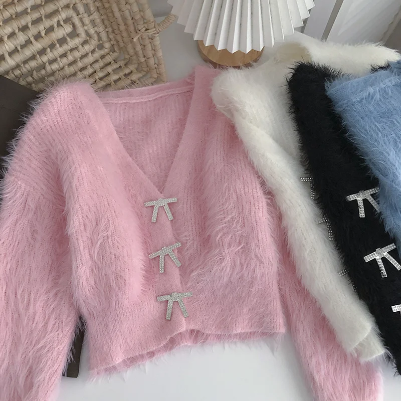 Sweaters Women Jumpers Autumn Sweet Wild V Long Sleeve Pink Cardigan Short Mohair Coat Pull Gentle Waterproof Mink Rhinestone
Sweaters Women Jumpers Autumn Sweet Wild V Long Sleeve Pink Cardigan Short Mohair Coat Pull Gentle Waterproof Mink Rhinestone