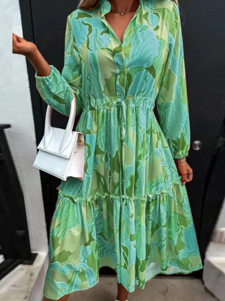 Женское платье с V-образным вырезом, длинным рукавом и цветочным принтом
Женское платье с V-образным вырезом, длинным рукавом и цветочным принтом