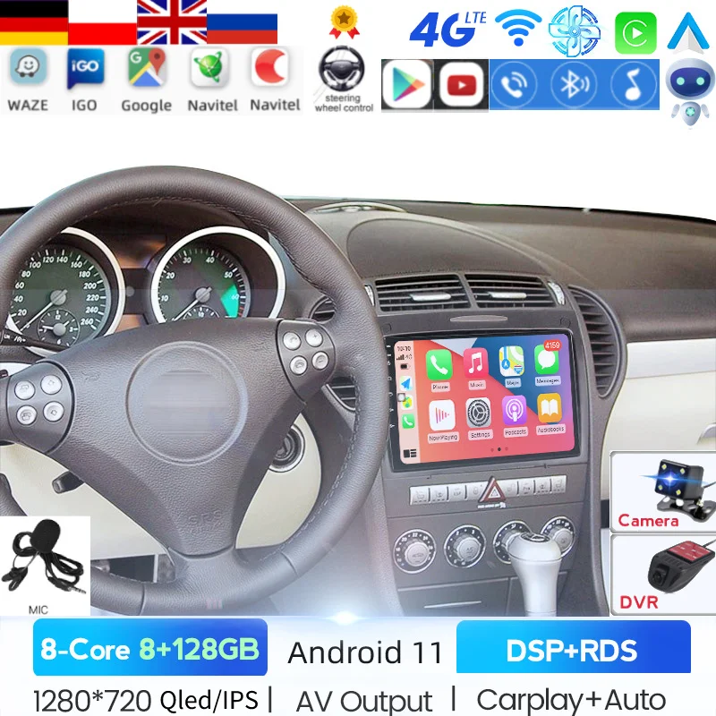 Carplay Android 11 экран Автомобильный мультимедийный DVD-плеер для Benz SLK Class R171 2004-2012 GPS Navi