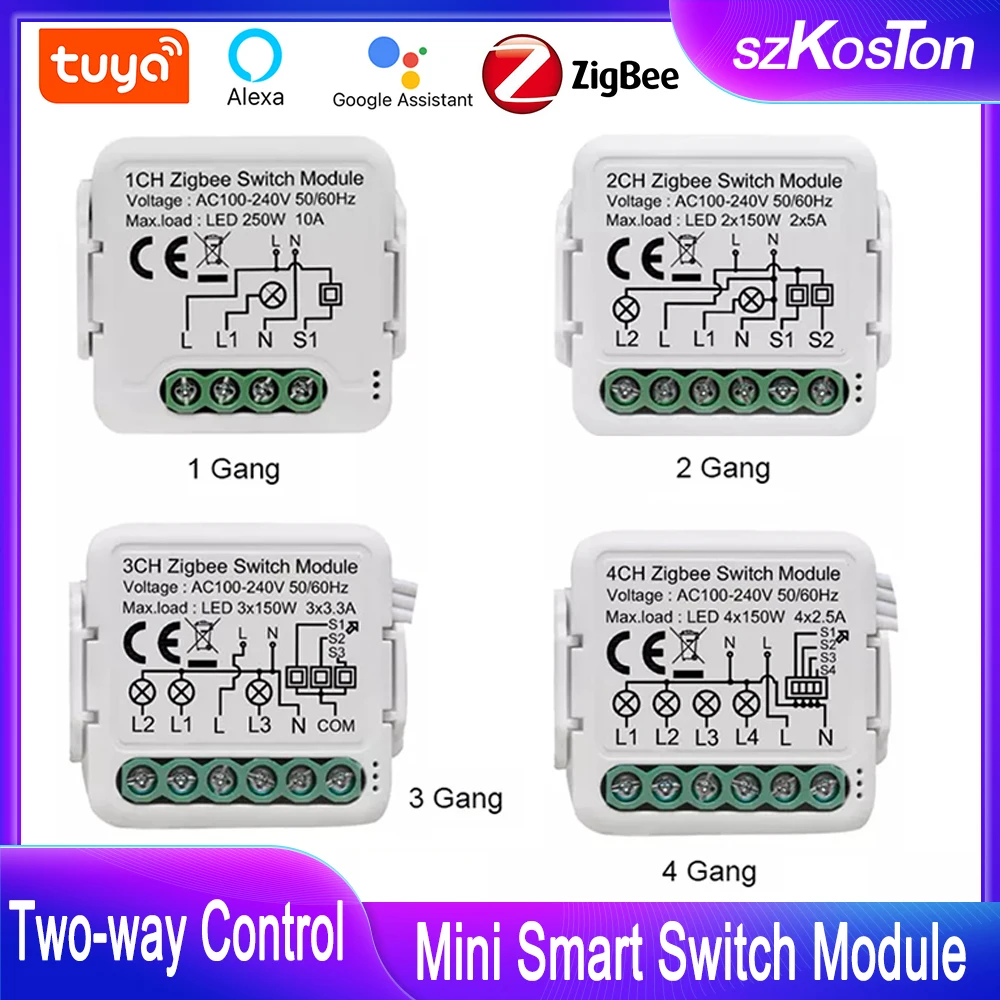 

Tuya Smart Home ZigBee Mini Smart Switch Module 1/2/3/4 Gang DIY Breaker 2 Way Control Works with Alexa Google Yandex Alice