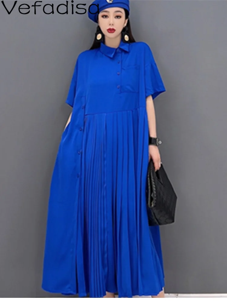 Vefadisa 2023 Summer Polo Collar Short Sleeve Dress Loose Mid-length Solid Color Temperament Pleated Dress Women LHX4026
Vefadisa 2023 Summer Polo Collar Short Sleeve Dress Loose Mid-length Solid Color Temperament Pleated Dress Women LHX4026