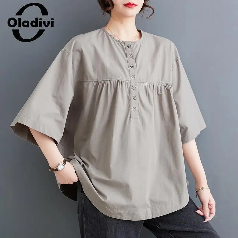 Oladivi Large Size Women Casual Loose Solid Color Blouses 2023 Summer New Short Sleeve Oversize Shirts Ladies Big Top Tunic 6085
Oladivi Large Size Women Casual Loose Solid Color Blouses 2023 Summer New Short Sleeve Oversize Shirts Ladies Big Top Tunic 6085