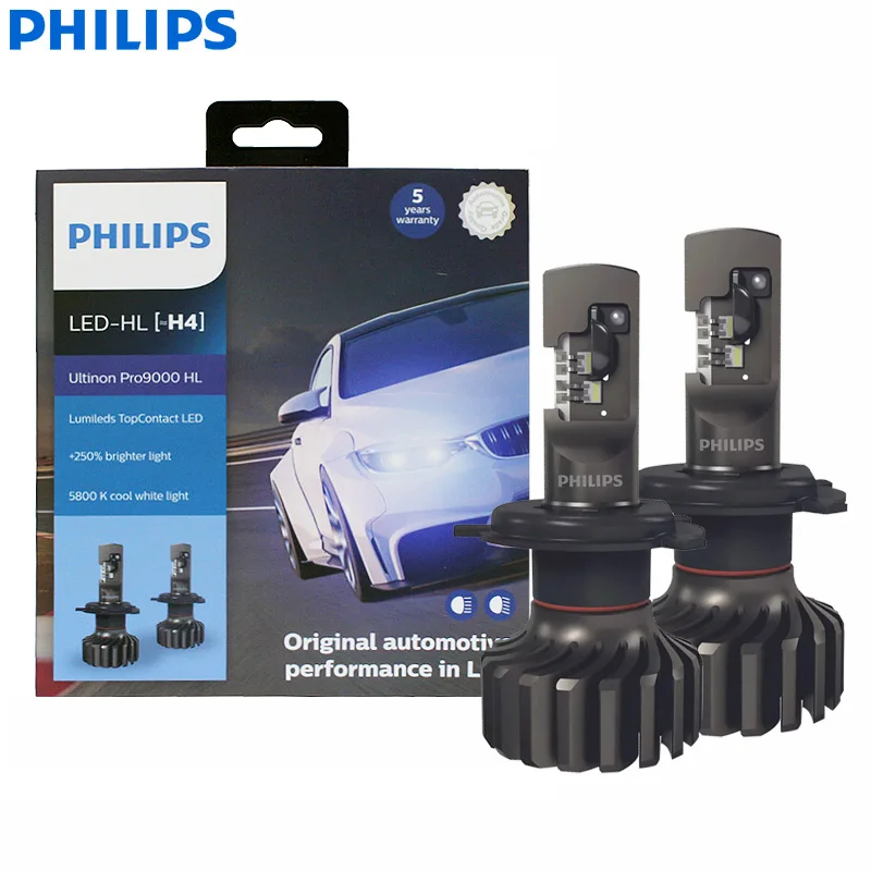 Philips LED H4 Ultinon Pro9000 Car Headlight 18W 5800K Cool White +250% Bright with Lumileds LED High Low Beam 11342U90CWX2, 2x 
Philips LED H4 Ultinon Pro9000 Car Headlight 18W 5800K Cool White +250% Bright with Lumileds LED High Low Beam 11342U90CWX2, 2x