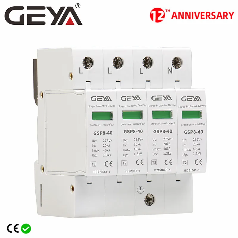 GEYA GSP8-4P Din Rail SPD AC275V AC385V 400V 440V 20KA-40KA SPD 4P House Surge Protection Device Low-voltage Arrester Device
GEYA GSP8-4P Din Rail SPD AC275V AC385V 400V 440V 20KA-40KA SPD 4P House Surge Protection Device Low-voltage Arrester Device