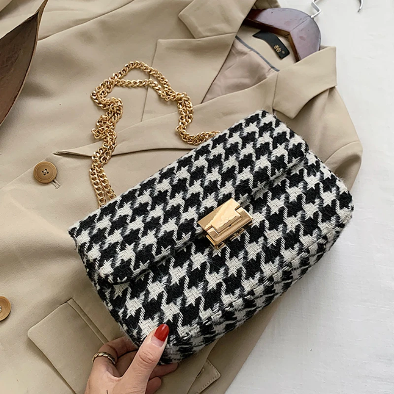 Fashion Houndstooth WOOL And PU Shoulder Bag Small Bag Luxury Handbags Women Bags Designer SAC A Main Crossbody Bags For Women
Fashion Houndstooth WOOL And PU Shoulder Bag Small Bag Luxury Handbags Women Bags Designer SAC A Main Crossbody Bags For Women