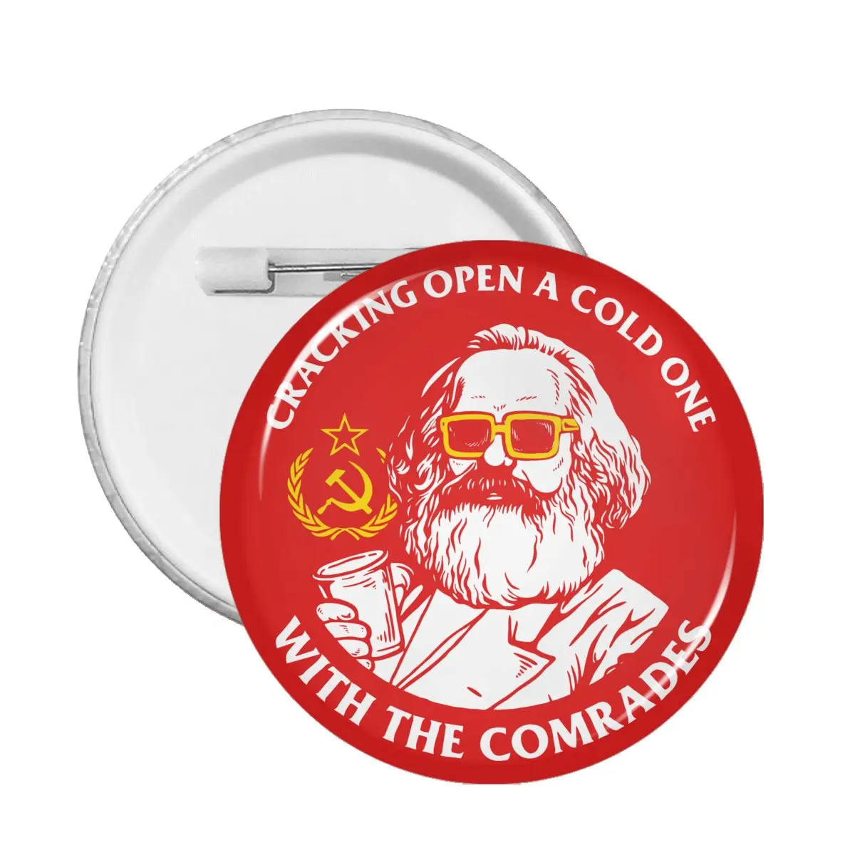 59mm Crack Open A Cold One With The Comrades Communist Collar Badge Novelty Badge Socialist Lapel Pins Brooches for Hat
59mm Crack Open A Cold One With The Comrades Communist Collar Badge Novelty Badge Socialist Lapel Pins Brooches for Hat