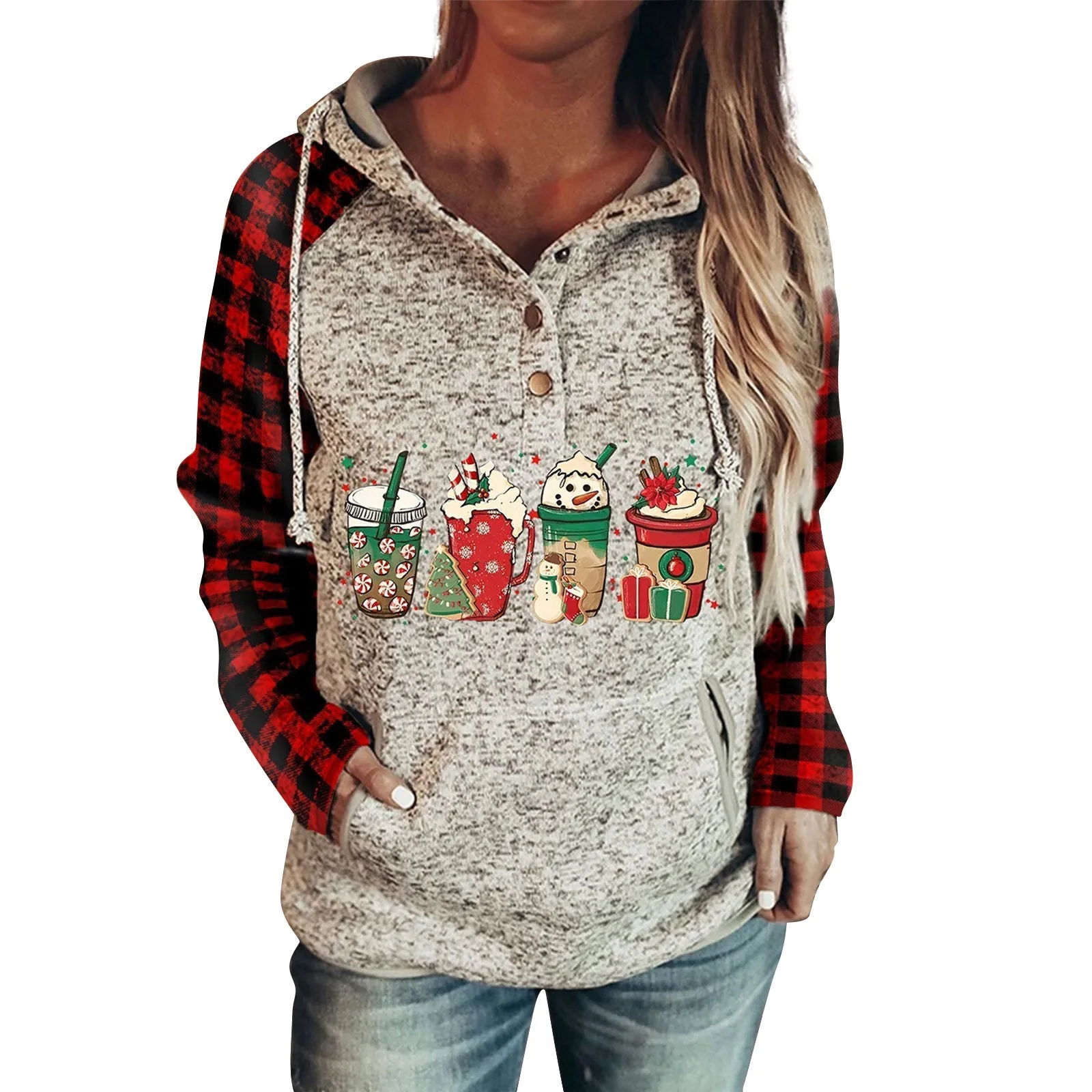 Women's Pullover Hoodies Plaid F Print Christmas Print Button Down Long Sleeve Sweatshirts With Pocket Womens Button down Hoodie
Women's Pullover Hoodies Plaid F Print Christmas Print Button Down Long Sleeve Sweatshirts With Pocket Womens Button down Hoodie