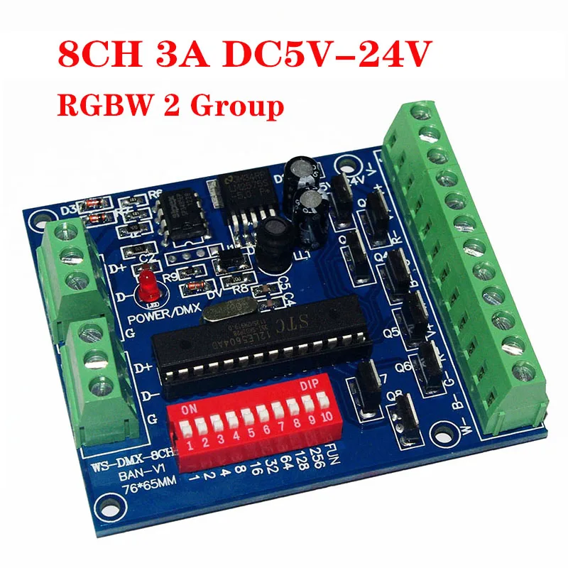 8-канальный DC5V-24V 3A DMX512 декодер, 8-канальный светодиодный контроллер RGBW для светодиодной ленты RGBW
8-канальный DC5V-24V 3A DMX512 декодер, 8-канальный светодиодный контроллер RGBW для светодиодной ленты RGBW