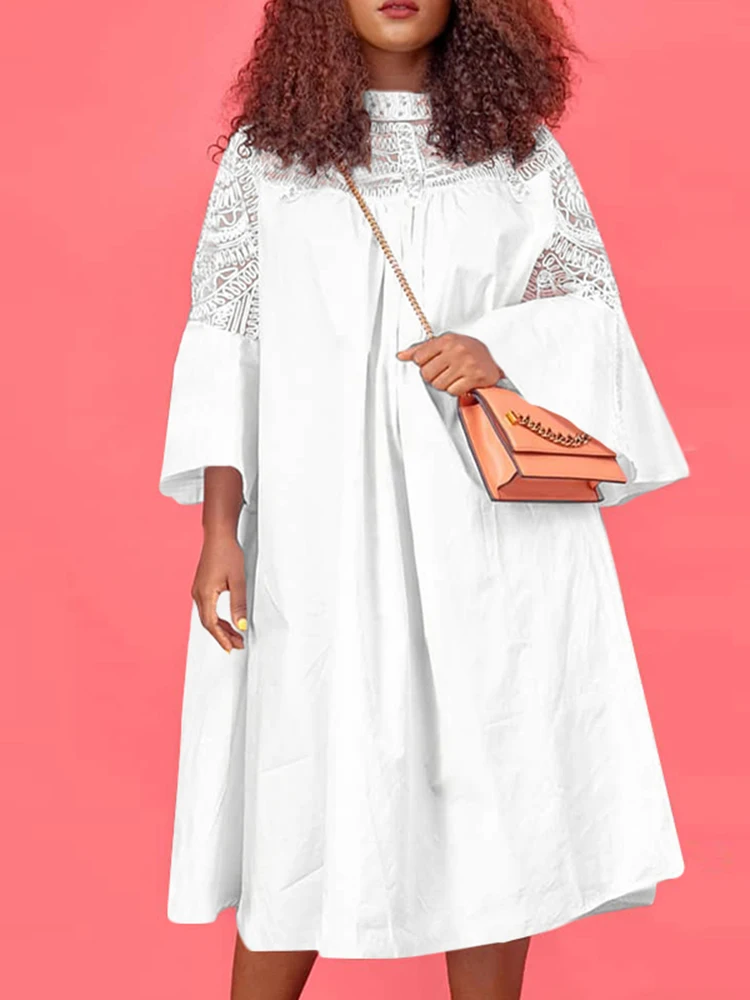 Summer A-Lined Midi Sundress Sexy Lace Patchwork Dress 2022 VONDA Women Casual Vintage Flare Sleeve Solid Oversized Vestidos
Summer A-Lined Midi Sundress Sexy Lace Patchwork Dress 2022 VONDA Women Casual Vintage Flare Sleeve Solid Oversized Vestidos