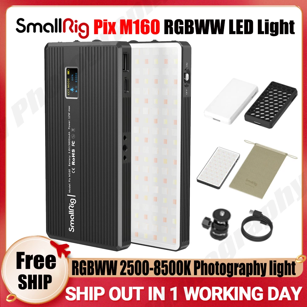 Светодиодсветильник лампа SmallRig Pix M160 RGBWW s 2500K-8500K панель для фотографий, встроенная батарея мгн, студийная лампа с 12 световыми эффектами
Светодиодсветильник лампа SmallRig Pix M160 RGBWW s 2500K-8500K панель для фотографий, встроенная батарея мгн, студийная лампа с 12 световыми эффектами