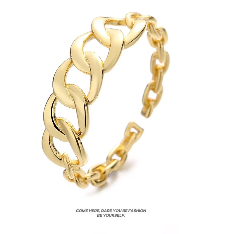 2022 New Trendy 18K Gold Inspired Design Cuban Chain Ring Men Women Korean Fashion Kpop Cute Opening Summer Accessories Jewerly
2022 New Trendy 18K Gold Inspired Design Cuban Chain Ring Men Women Korean Fashion Kpop Cute Opening Summer Accessories Jewerly