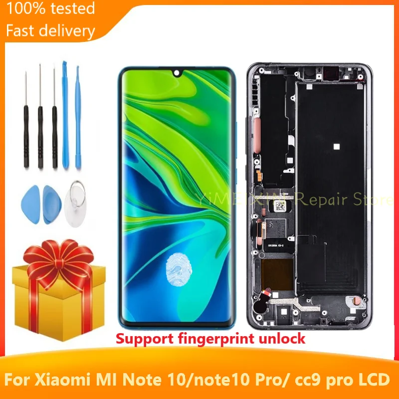 ЖК-дисплей AMOLED с сенсорным экраном и дигитайзером M1910F4G для Xiaomi MI Note 10 pro cc9 рамкой |