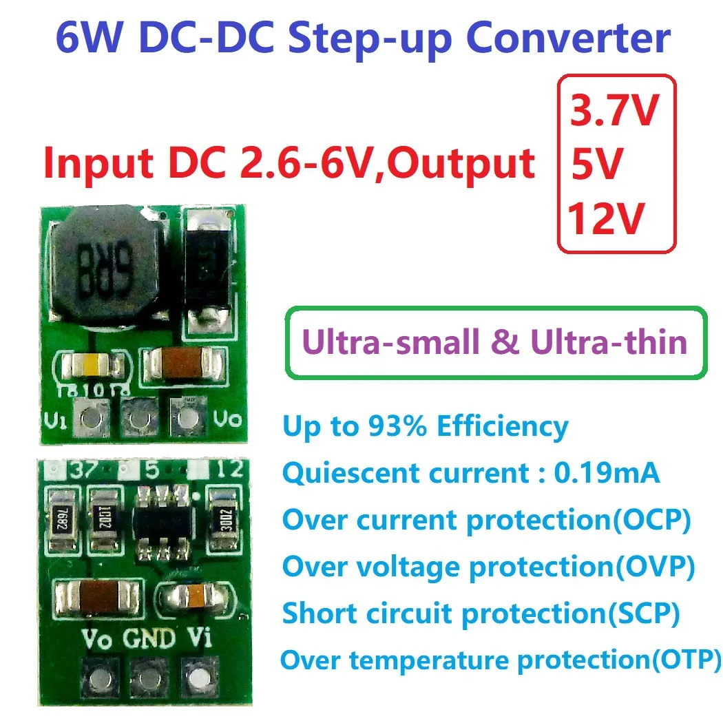 Mini Step-up Power Board Boost Converter for 18650 403040 Li-Po li ion lithium Battery 6W 3V 3.3V 4.2V 4.5V to 3.7V 5V 12V DC DC
Mini Step-up Power Board Boost Converter for 18650 403040 Li-Po li ion lithium Battery 6W 3V 3.3V 4.2V 4.5V to 3.7V 5V 12V DC DC