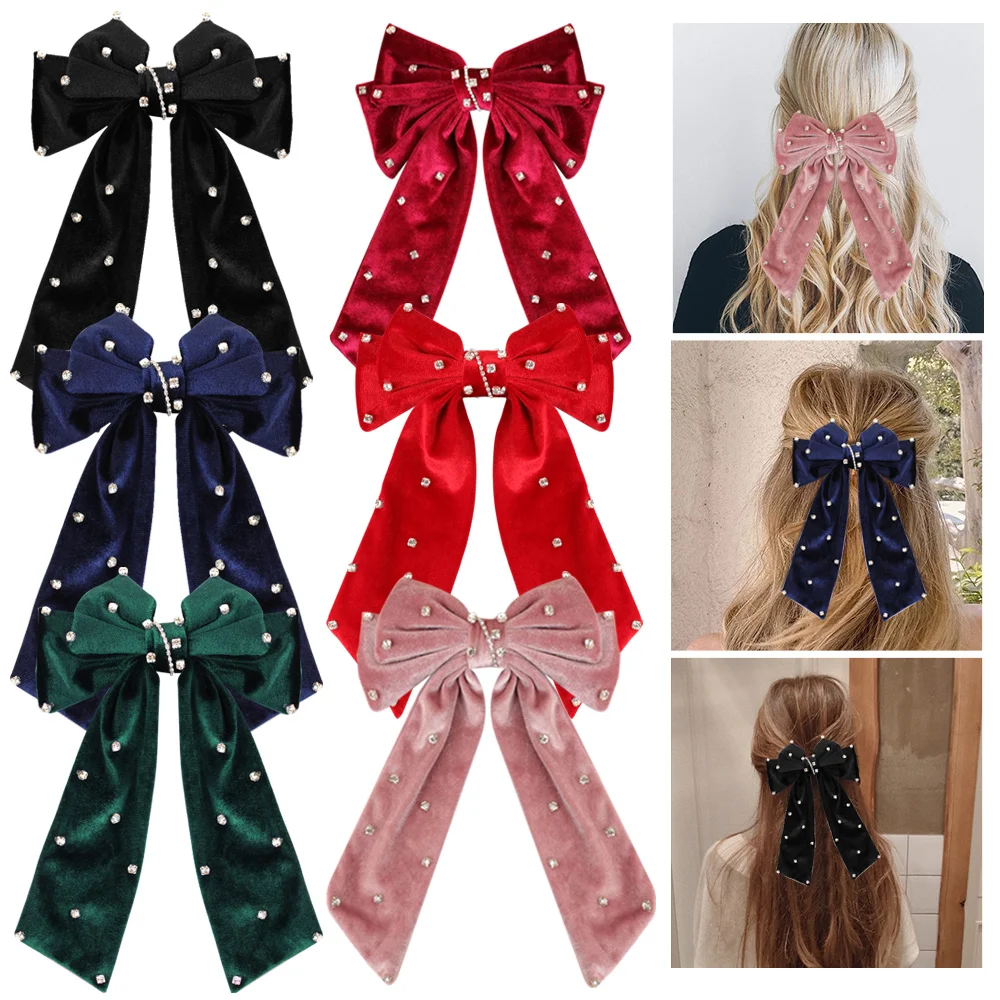 ncmama Flannel Bows Hair Clip Solid Color Long Tail Hairbows with Chain Rhinestones Hair Accessories for Women 18x30cm 41g 1pc
ncmama Flannel Bows Hair Clip Solid Color Long Tail Hairbows with Chain Rhinestones Hair Accessories for Women 18x30cm 41g 1pc