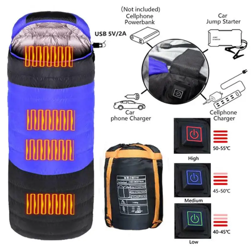 New Heating Down Cotton Sleeping Bag For Adults USB Heating Warmth Sleeping Bag Outdoor Camping Leisure Kick Proof Camp Gears
New Heating Down Cotton Sleeping Bag For Adults USB Heating Warmth Sleeping Bag Outdoor Camping Leisure Kick Proof Camp Gears